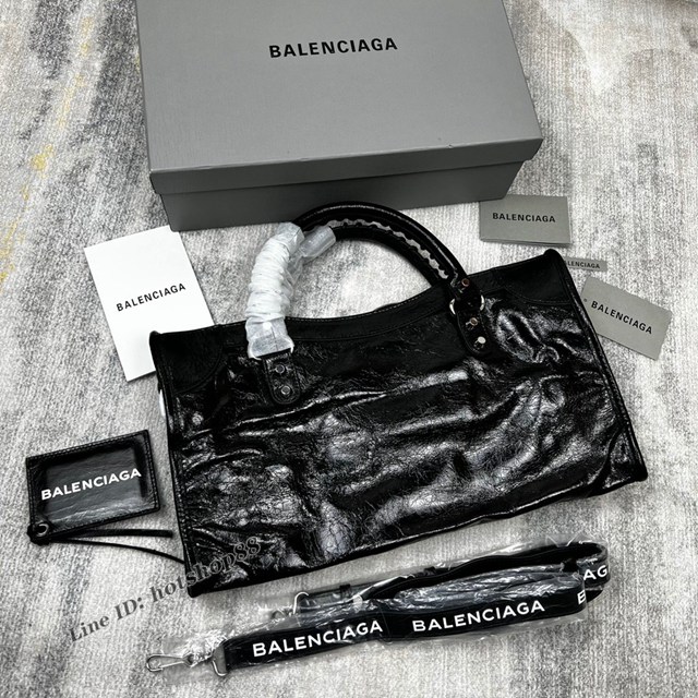 Balenciaga專櫃爆款新版大號機車包 巴黎世家經典印字LOGO款銀色小平釘手提機車包 fyj1030